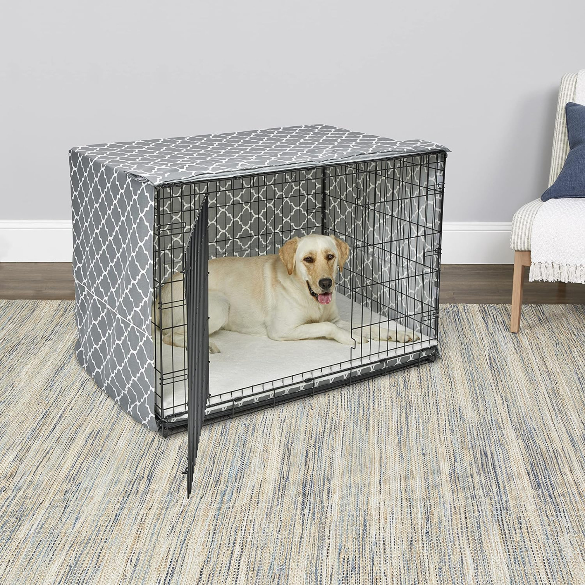 Latitude Run Dog Crate Cover Featuring Fabric Protector Dog Crate Cover Fits 42 Inch Dog Crates Light Gray Designer Pattern Wayfair